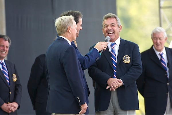 Former Team Europe captain Tony Jacklin with former USA captain Jack Nicklaus during Opening Ceremony on Thursday at Valhalla GC.
Louisville, KY 9/18/2008